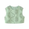 Zach Spring Summer round neck green sleeveless embroidered Crop slim fit split skirt 2