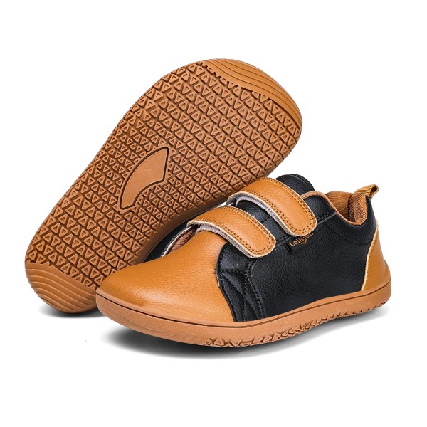 Kids Wide Toe Barefoot Shoes With a double Velcro Strap Boys Girls Wide Toe Minimalist Fashion Sneakers Lightweight Hook Loop Artificial Leather Walking Flats 3