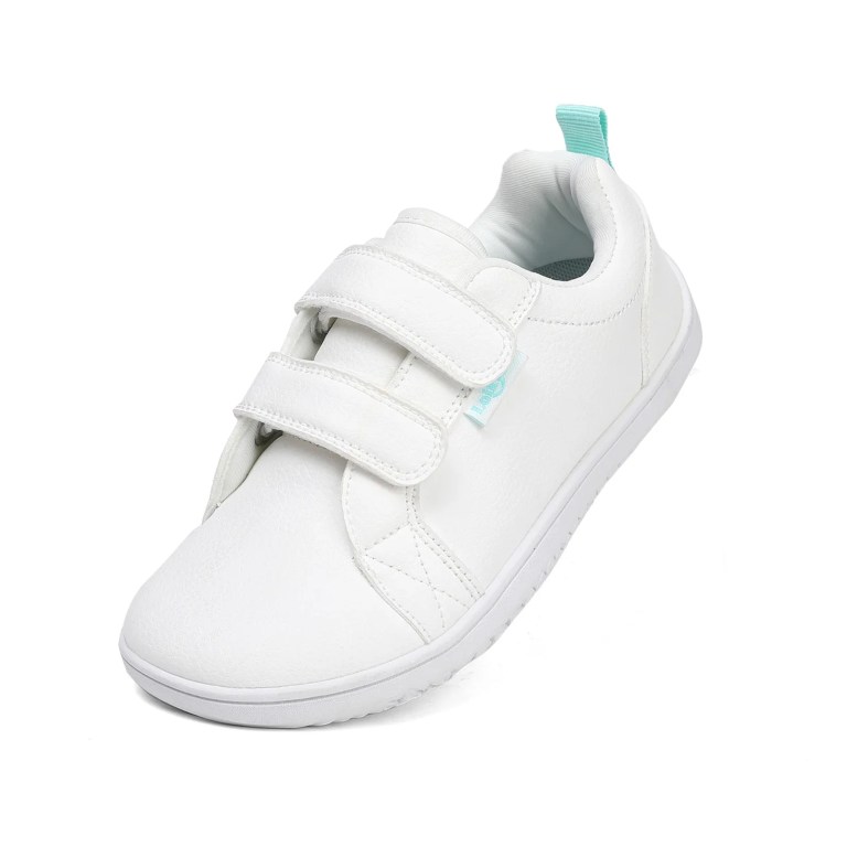 Kids Wide Toe Barefoot Shoes With a double Velcro Strap Boys Girls Wide Toe Minimalist Fashion Sneakers Lightweight Hook Loop Artificial Leather Walking Flats 1