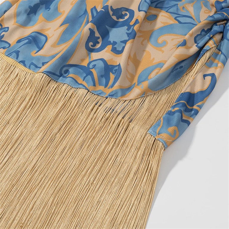 zach womens spring summer womens blue gold renaisance fringe long dress dress Zach Womens Spring Summer Womens Blue Gold Renaisance Fringe long Dress Dress 3