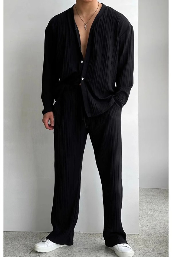 mens spring summer long sleeve shirt and pants set men's 2 piece summer relaxer set in black or white Mens Spring Summer Long Sleeve Shirt and Pants Set Men\'s 2 Piece Summer Relaxer set In Black or White 6