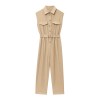 Zach Women\'s Summer Khaki Collared Jumpsuit