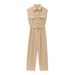 zach women's summer khaki collared jumpsuit Zach Women\'s Summer Khaki Collared Jumpsuit