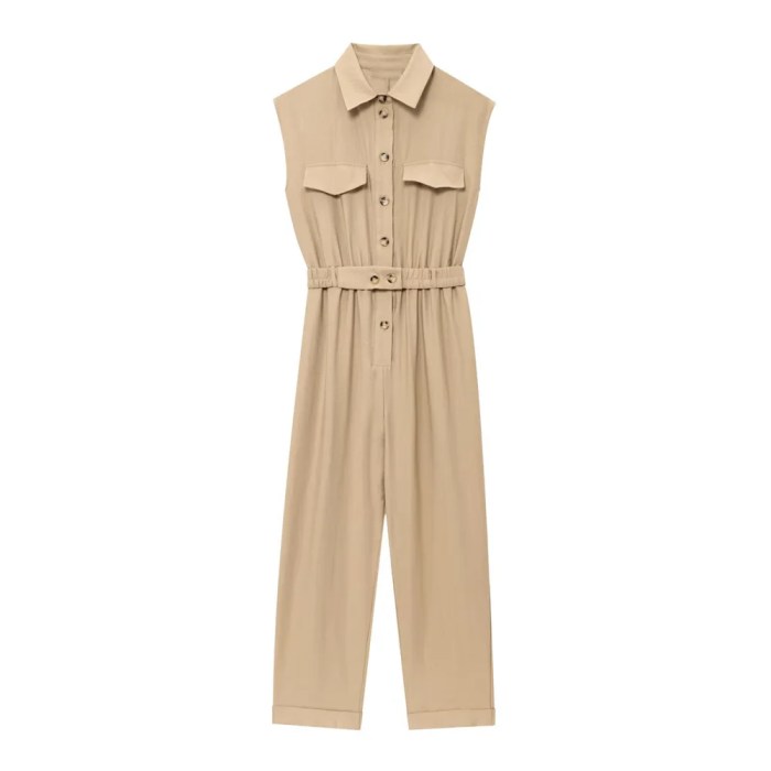 Zach Women\'s Summer Khaki Collared Jumpsuit
