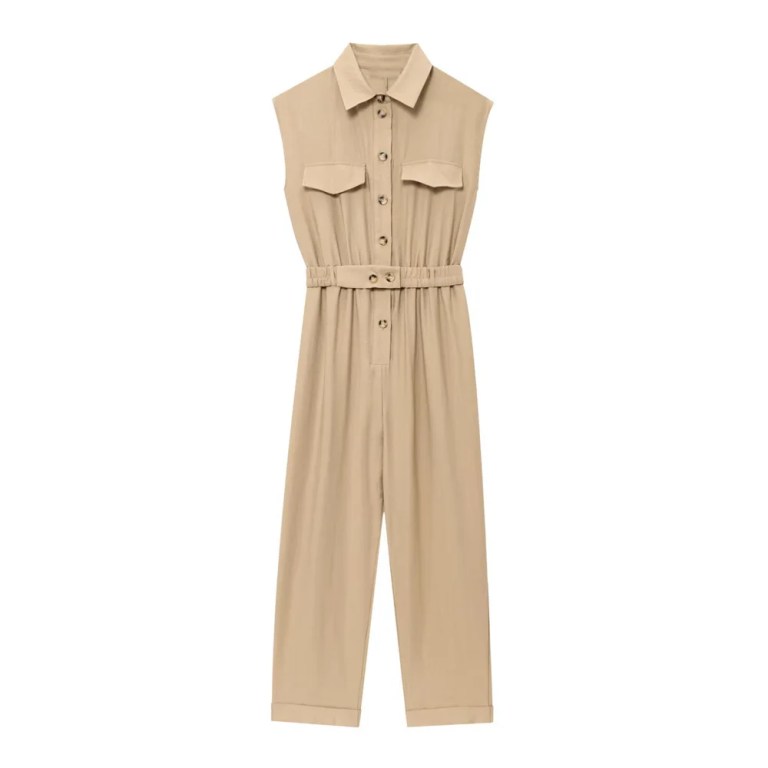 zach women's summer khaki collared jumpsuit Zach Women\'s Summer Khaki Collared Jumpsuit