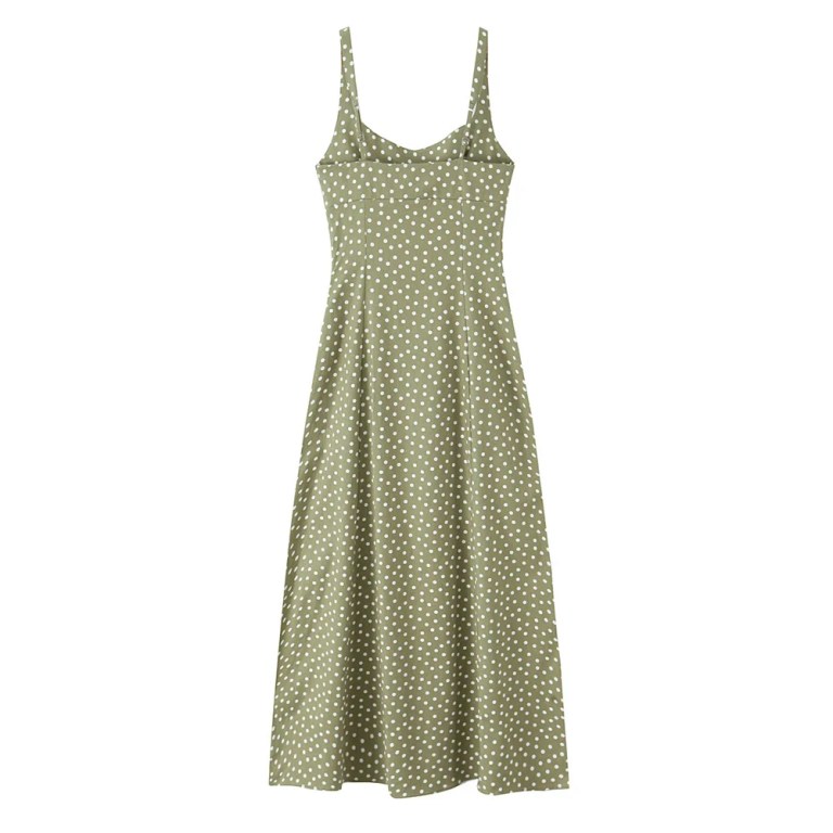 Zach women\'s slim fit polka dot suspender with slit cut sleeveless long Midi dress 5