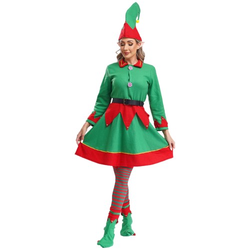 womens christmas elf costume velvet dress with hat elf ears shoes belt stockings festival new year party fancy dress up Womens Christmas Elf Costume Velvet Dress with Hat Elf Ears Shoes Belt Stockings Festival New Year Party Fancy Dress Up