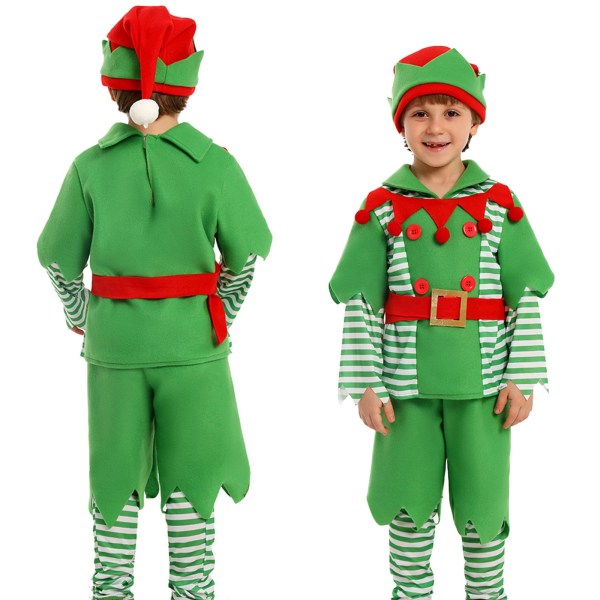 Long Sleeve Tops+ Solid Shorts +Striped Leg Warmers +Belt +Hat Christmas Halloween Party Kid Elf Costumes Set 1
