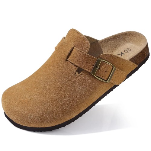odoly unisex cork suede flat mules with adjustable buckle Odoly Unisex Cork Suede Flat Mules With Adjustable Buckle