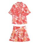 zach spring summer orange floral short sleeve shirt and ruffle skirt set Zach Spring Summer orange Floral Short sleeve shirt and ruffle skirt set
