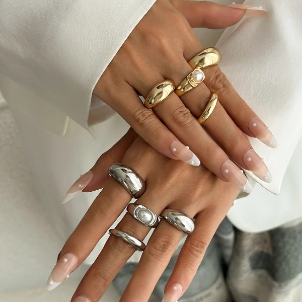 diazi one set fashion pearl open rings for women men girls punk gold silver DIAZI One Set Fashion Pearl Open Rings For Women Men Girls Punk Gold Silver 3