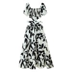 Zach women\'sBlack White Floral cut out waist printed dress summer new patchwork ruffle edge long skirt 2