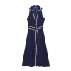 Zach Womens Spring Summer polka Dot Collar tennis Dress in White or Navy Midi Dress Crop Sleeveless 2