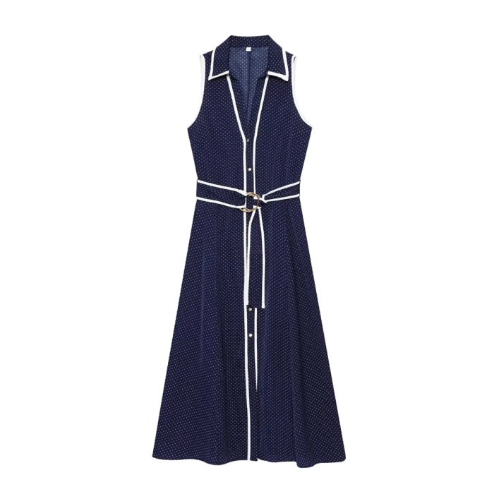 Zach Womens Spring Summer polka Dot Collar tennis Dress in White or Navy Midi Dress Crop Sleeveless 2