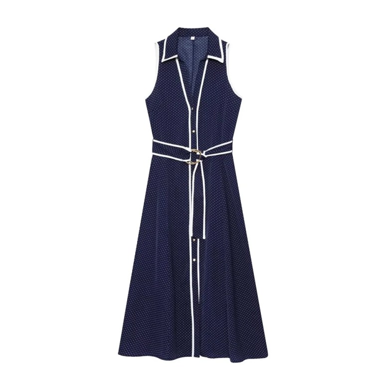 zach womens spring summer polka dot collar tennis dress in white or navy midi dress crop sleeveless Zach Womens Spring Summer polka Dot Collar tennis Dress in White or Navy Midi Dress Crop Sleeveless 2