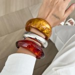 DIAZI New Bohemian Vintage Punk Geometric Bangles Jewelry Fashion Brown Acrylic Resin Wide Bangles Bracelets For Women Men Gift 4