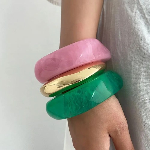 diazi sweet cool punk pink green acrylic resin wide bangles vintage fashion gold color bracelet bangle women men girls jewelry DIAZI Sweet Cool Punk Pink Green Acrylic Resin Wide Bangles Vintage Fashion Gold Color Bracelet Bangle Women Men Girls Jewelry