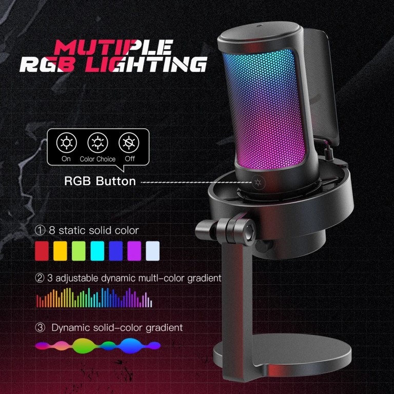 FIFINFIFINE USB Gaming Microfono para PC Mac PS4 PS5, RGB Condensador Micrófono per Streaming,Podcasts, con Control RGB A8 4