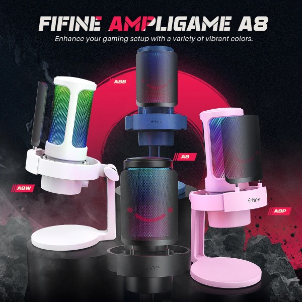 FIFINFIFINE USB Gaming Microfono para PC Mac PS4 PS5, RGB Condensador Micrófono per Streaming,Podcasts, con Control RGB A8 5