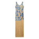 zach womens spring summer womens blue gold renaisance fringe long dress dress Zach Womens Spring Summer Womens Blue Gold Renaisance Fringe long Dress Dress