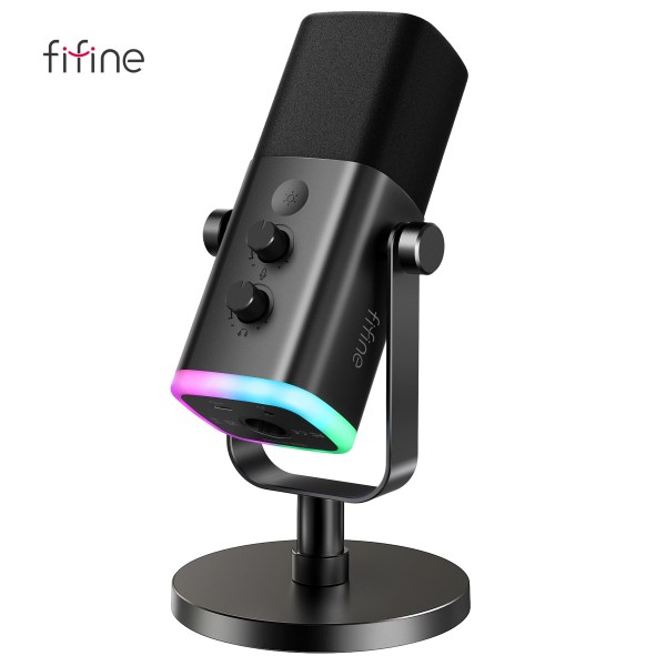FIFINE USB/XLR Dynamic Microphone with Touch Mute Button,Headphone jack,I/O Controls,for PC PS5/4 mixer,Gaming MIC Ampligame AM8 1