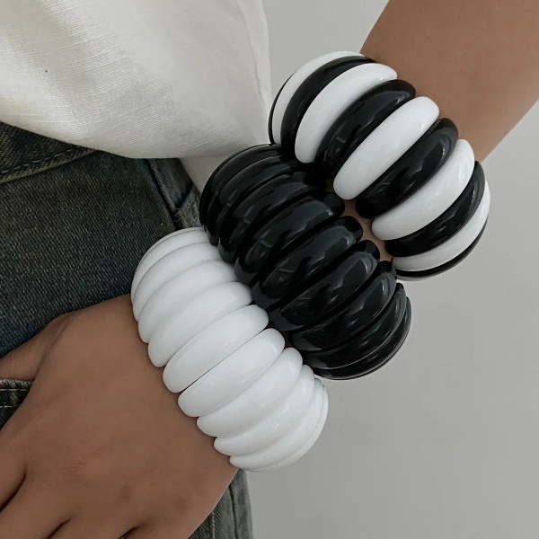 diazi exaggerated vintage punk geometric elastic rope bangles jewelry fashion black white resin bangles bracelets for women men DIAZI Exaggerated Vintage Punk Geometric Elastic Rope Bangles Jewelry Fashion Black White Resin Bangles Bracelets For Women Men 1