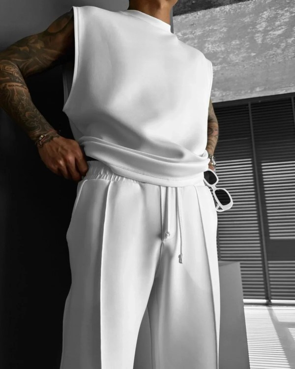 mens summer loose long tank vest and drawstring pants set in range of colours Mens Summer Loose Long Tank Vest and DrawString Pants Set in range of colours 2