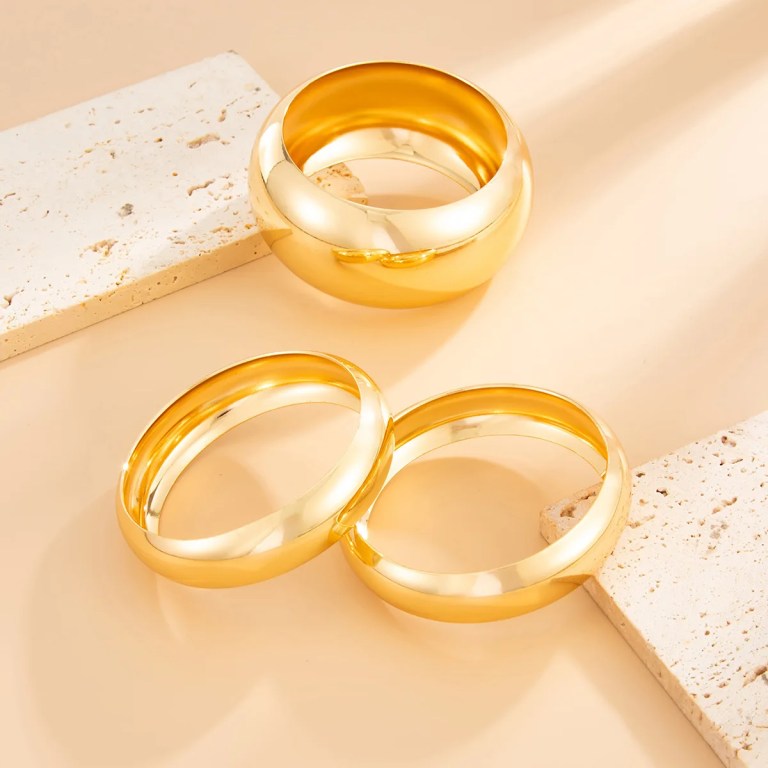 DIAZI Simple Fashion Heavy Metal Chunky Round Cuff Wide Bangles Punk Geometric Gold Silver Color Bangles Women Men Bracelets 5