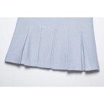 Zach Spring Summer Princess Shortsleeve sweater and pleat skirt set in pale yellow or blue 5