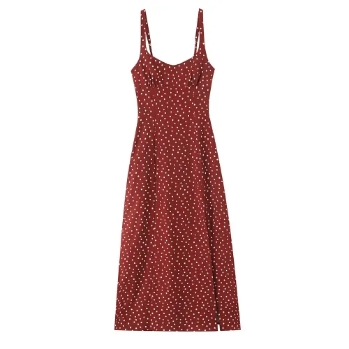 Zach women\'s slim fit polka dot suspender with slit cut sleeveless long Midi dress 2