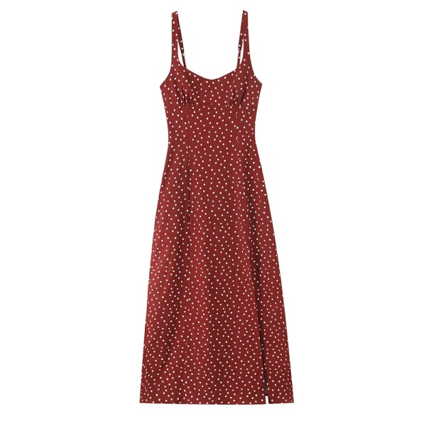 Zach women\'s slim fit polka dot suspender with slit cut sleeveless long Midi dress 2