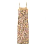 Zach Spring Summer Champagne Sequin Floral Slip Spaghetti Dress Midi 2