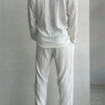 Mens Spring Summer Long Sleeve Shirt and Pants Set Men\'s 2 Piece Summer Relaxer set In Black or White 2