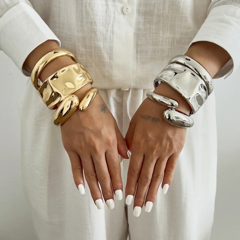 DIAZI 3 Style Fashion Heavy Metal Water Drop Cuff Wide Bangles Punk Geometric Gold Silver Color Bangles Women Men Bracelets 3