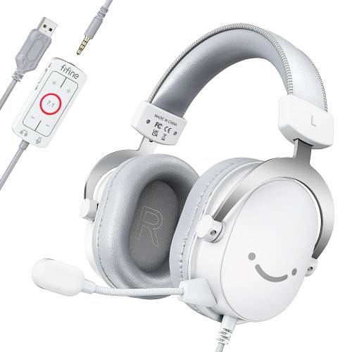 fifine usb gaming headset with 7.1 surround sound/3.5mm jack/microphone,over ear wired headphone for pc ps4/5 xbox ampligame h9w FIFINE USB Gaming Headset with 7.1 Surround Sound/3.5mm Jack/Microphone,Over-Ear Wired Headphone for PC PS4/5 Xbox Ampligame H9W