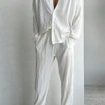 Mens Spring Summer Long Sleeve Shirt and Pants Set Men\'s 2 Piece Summer Relaxer set In Black or White 4