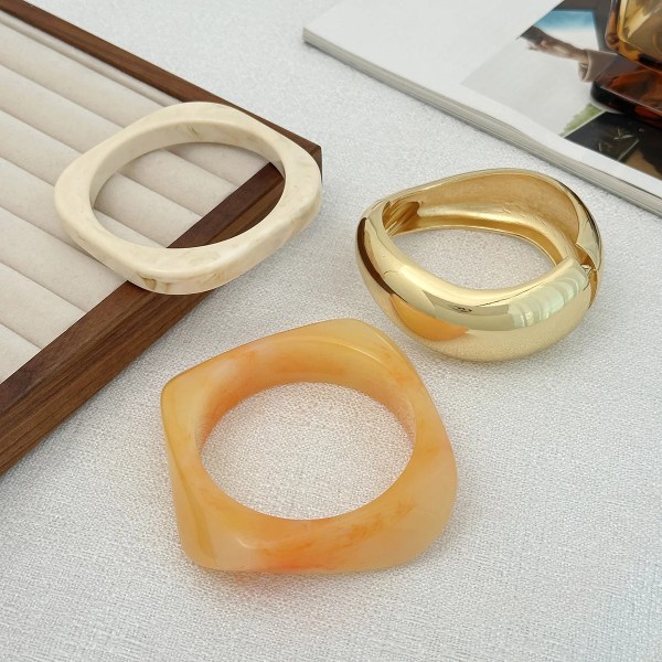 DIAZI 3 Style Punk Geometric Bangles Fashion Vintage Acrylic Beige Orange Resin Wide Bangles Bracelets Women Men Gift Jewelry 2
