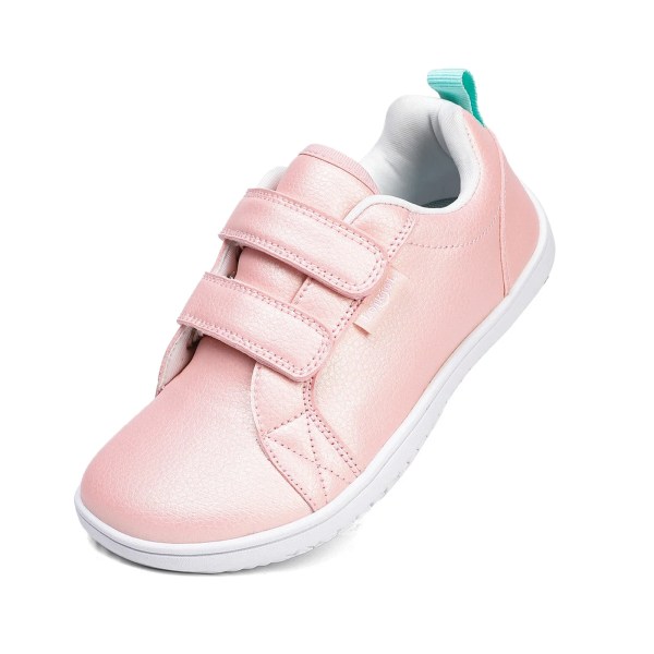 Kids Wide Toe Barefoot Shoes With a double Velcro Strap Boys Girls Wide Toe Minimalist Fashion Sneakers Lightweight Hook Loop Artificial Leather Walking Flats 5