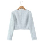 zach women's light blue textured woolen v neck long sleeved single breasted suit jacket new high waisted mini skirt set Zach women\'s Light blue textured woolen V-neck long sleeved single breasted suit jacket new high waisted mini skirt Set 3
