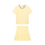 Zach Spring Summer Princess Shortsleeve sweater and pleat skirt set in pale yellow or blue