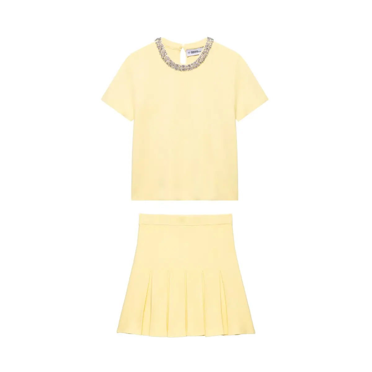 Zach Spring Summer Princess Shortsleeve sweater and pleat skirt set in pale yellow or blue