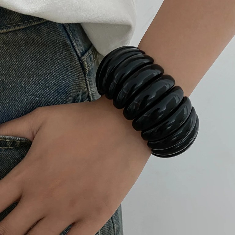 DIAZI Exaggerated Vintage Punk Geometric Elastic Rope Bangles Jewelry Fashion Black White Resin Bangles Bracelets For Women Men 4