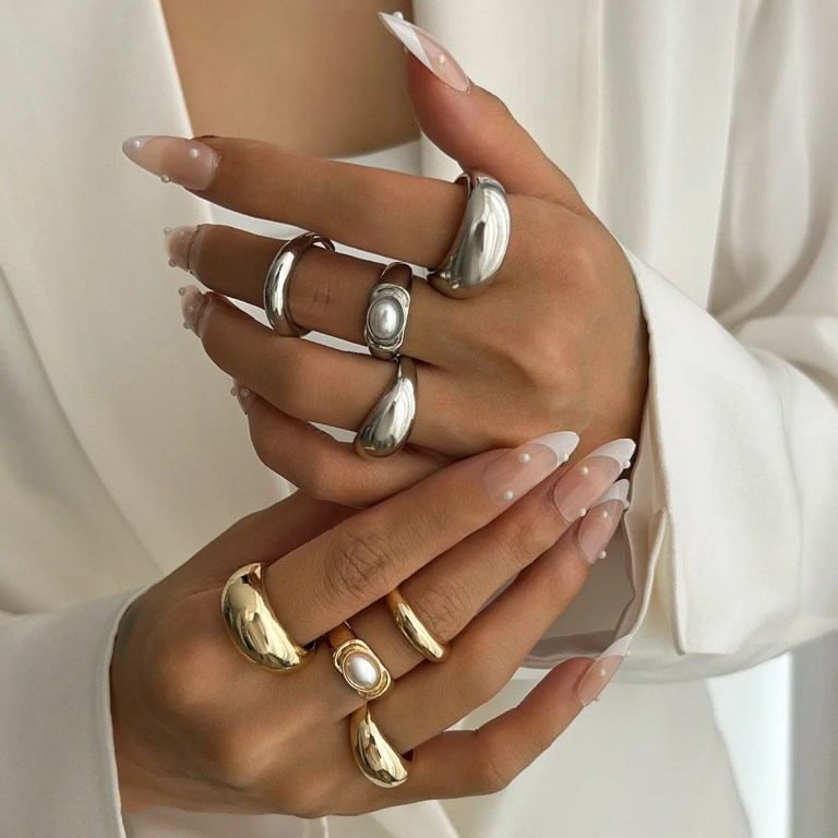 diazi one set fashion pearl open rings for women men girls punk gold silver DIAZI One Set Fashion Pearl Open Rings For Women Men Girls Punk Gold Silver 2