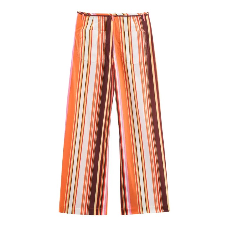 Zach women\'s loose striped orange retro Shirt and Pant Loungewear set 5