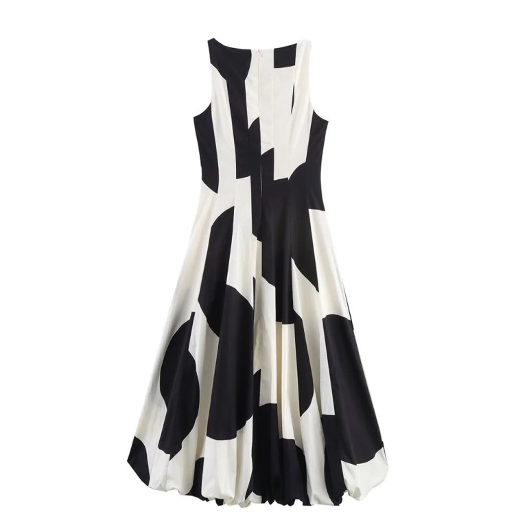 zach women's summer round neck sleeveless balloon slimming balloon dress in black white print Zach Women\'s Summer Round Neck Sleeveless Balloon Slimming Balloon Dress in Black White Print 2