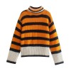 zach women's high collar orange contrast striped loose head knitted sweater autumn/winter new long sleeve sweater Zach Women\'s High Collar orange Contrast Striped Loose Head Knitted Sweater Autumn/Winter New Long Sleeve Sweater