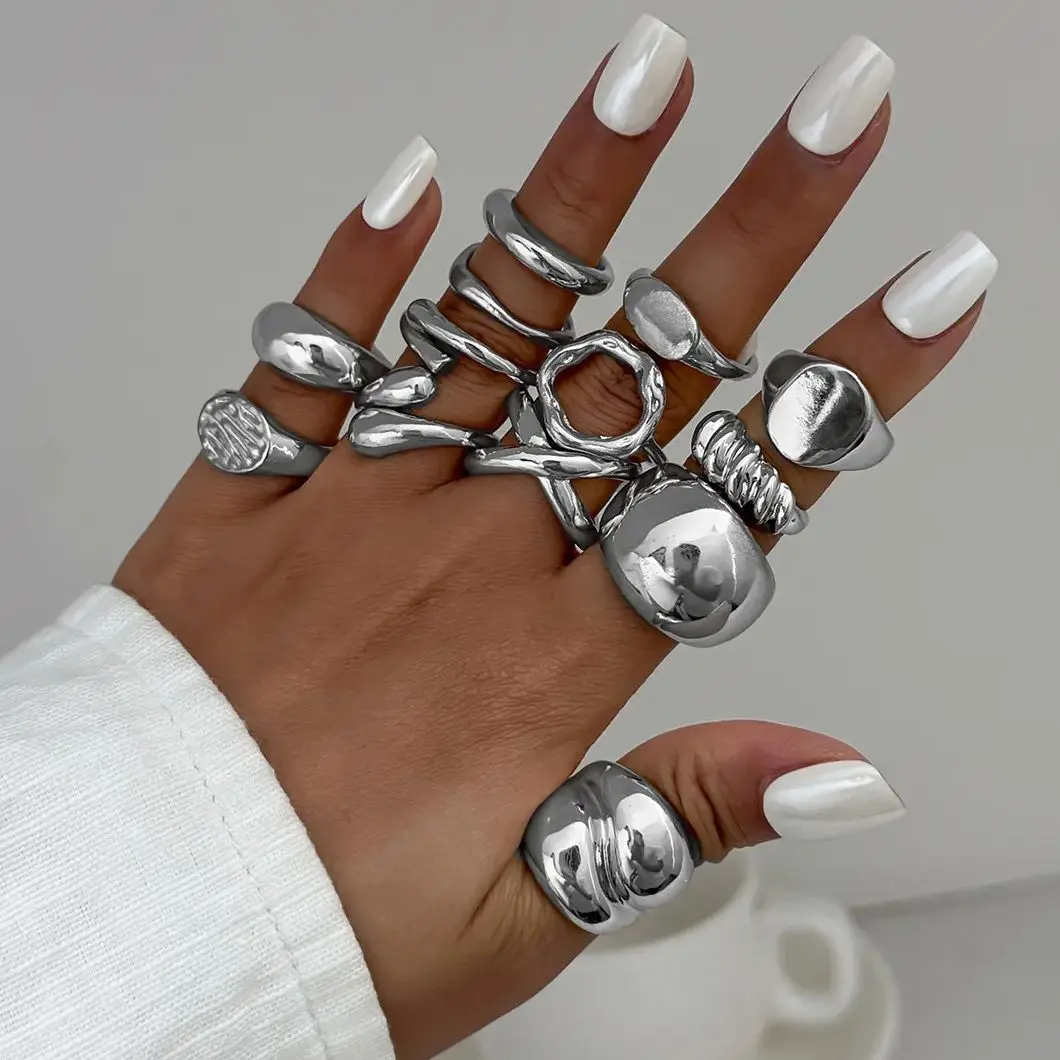 DIAZI One Set Vintage Gold Silver Color Metal Rings Women Irregular Geometric Knuckle Joint Ring Set Jewelry