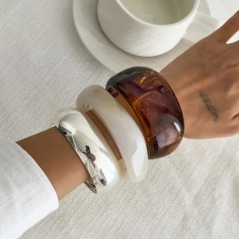 DIAZI 3 Style New Vintage Round Geometric Bangles Fashion Punk Acrylic Resin Wide Bangles Bracelets For Women Men Gift Jewelry 4