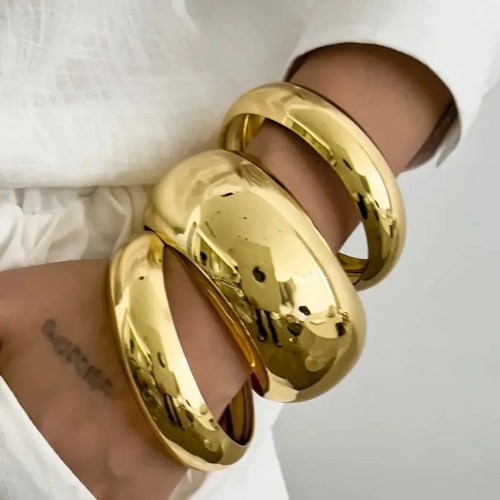 DIAZI Simple Fashion Heavy Metal Chunky Round Cuff Wide Bangles Punk Geometric Gold Silver Color Bangles Women Men Bracelets
