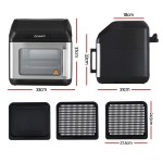 Devanti air fryer, dimensions and accessories shown.